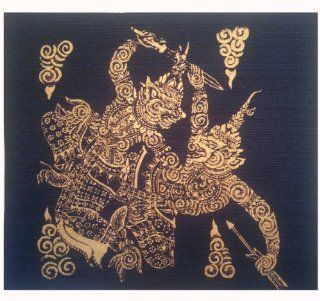 Thai Silk Battle Between Thosaganth (Ravana) and Hanuman Handmade Picture Art 11"Wx10"H