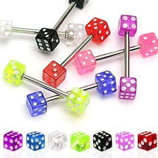 14G Barbells with Purple UV Dice on Both Sides   5/8" Length   Sold as a Pair Body Piercing Barbells Jewelry