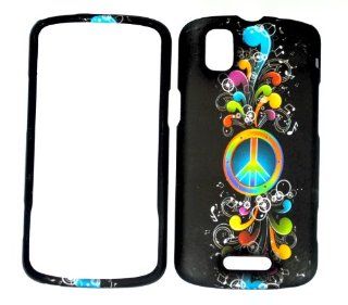 Rainbow Wave Peace Sign on Black Rubberized Snap on Hard Protector Faceplate Cover Case for Motorola Droid Pro A957 Xt610 Cell Phones & Accessories