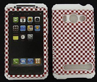 HYBRID IMPACT SILICONE CASE + WHITE SKIN FOR HTC EVO 4G A9292 RED WHITE CHECKERS Cell Phones & Accessories