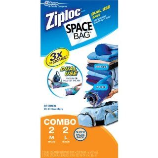 Space Bag, # BR 5868 3, 4 Piece Dual Use ComboVacuum Seal Storage Bags, Contains 2 Medium & 2 Large, Evacuate Air by Vacuum or by rolling the air out of the bag., each, clear, 6" X 3" X 13"   Space Saver Bags