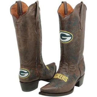 Green Bay Packers Womens Embroidered Cowboy Boots   Brown