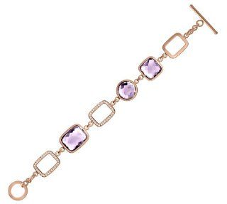 25 Carat ROSE DE FRANCE AMETHYST Bracelet With Three Different Playful Stone Cuts, set with Sparkling Diamond Accents all in Solid 18 Karat Gold (yellow gold) Dreamzdesign Jewelry
