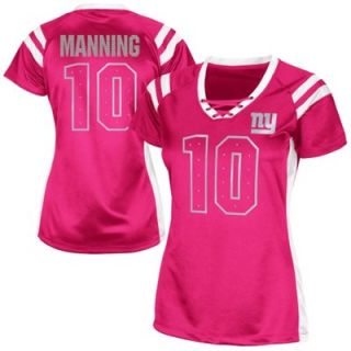 Eli Manning New York Giants Womens Draft Him Shimmer V Neck T Shirt   Pink