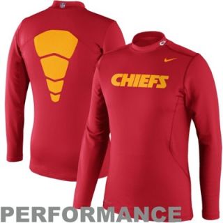 Nike Kansas City Chiefs Hyperwarm Long Sleeve Mock Turtleneck T Shirt   Red