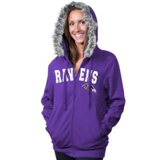 Baltimore Ravens Ladies Full Zip Fleece Hoodie with Faux Fur Hood   Purple