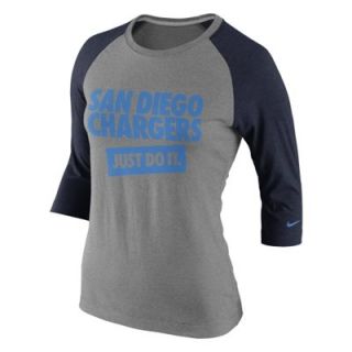 Nike San Diego Chargers Ladies Stamp It Three Quarter Length Raglan Sleeve T Shirt   Ash/Navy Blue