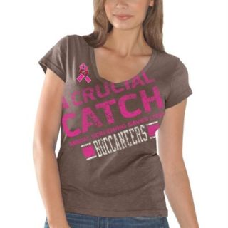 Tampa Bay Buccaneers Ladies Breast Cancer Awareness Crucial Catch Fanfare T Shirt   Pewter