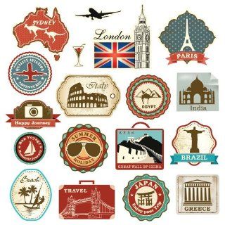 Retro Vintage Travel Suitcase Stickers   Set of 18 Luggage Decal Labels   Bakeware