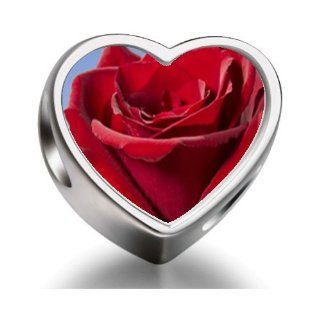 Soufeel 925 Sterling Silver Red Rose in Sunshine Heart Photo European Charms Fit Pandora Bracelets Bead Charms Jewelry
