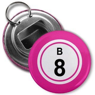 BINGO BALL B8 EIGHT PINK 2.25 inch Button Style Bottle Opener with Key Ring  