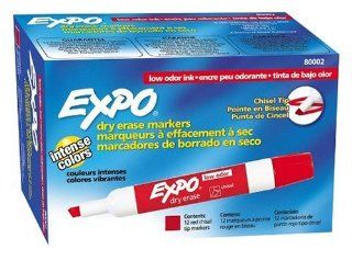Expo Low Odor Chisel Tip Dry Erase Markers, 12 Red Markers (80002)  Whiteboard Markers Red 