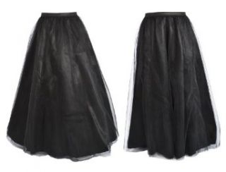 CK001   Long black satin net overlay skirt Clothing