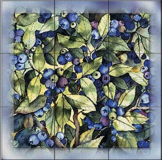 Blueberries by Kathleen Parr McKenna   Kitchen Backsplash / Bathroom wall Tile Mural   Ceramic Tiles  