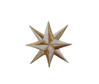 ID #3561 White Gold Eight Point Nautical Star Iron On Badge Applique Patch Arts, Crafts & Sewing