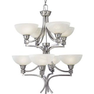 Progress Lighting P4182 09 Eight Light Chandelier with Swirled Alabaster Glass and Square Arm Tubing and Cast Accents, Brushed Nickel    