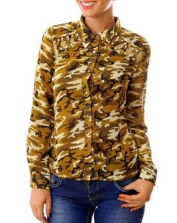 G2 Chic Women's Camo Top with Cut Out Detailing and Open Back(TOP SHT, BRN S)