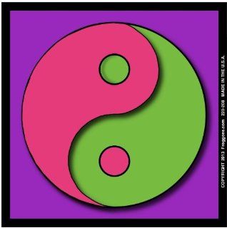 YING YANG   PINK/GREEN WITH PURPLE BACKGROUND   STICK ON CAR DECAL SIZE 3 1/2" x 3 1/2"   VINYL DECAL WINDOW STICKER   NOTEBOOK, LAPTOP, WALL, WINDOWS, ETC. COOL BUMPERSTICKER   Automotive Decals