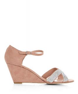 Wide Fit Stone Contrast Embellished Cross Over Strap Wedges