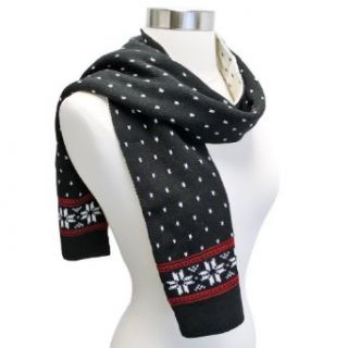 Luxury Divas Black White Red Wool Knit Winter Snowflake Print Reversible Scarf