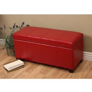 Ariel Red Faux Leather Upholstered Storage Bench, Flexible to Fit into Living Room, Dining Room, Entryway, Hall, Hallway, Study or Den, Home Office   Everywhere Storage Benches are Needed  