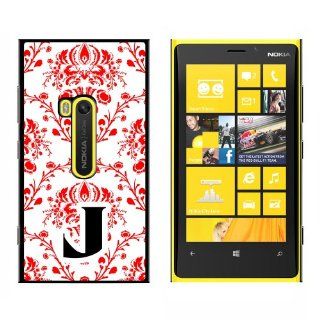Letter J Initial Damask Elegant Red Black White   Snap On Hard Protective Case for Nokia Lumia 920 Cell Phones & Accessories