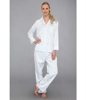 Carole Hochman Brushed Back Satin L/S Notch Collar Pajama Set Satin Damask Blue