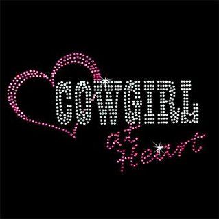 Cowgirl At Heart 2 in Hot Pink and Crystal $3.99 Rhinestone Iron on Design By Jeannies Rhinestone World