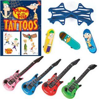 Phineas and Ferb Party Favor Pack   40 Pc (10 Phineas & Ferb Skateboards, 10 Phineas & Ferb Tattoo Sheets, 10 Inflatable Guitars, 10 Shutter Shade Glasses) Toys & Games