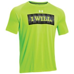 Under Armour Tech I Will T Shirt   Mens   Training   Clothing   Hyper Green/White