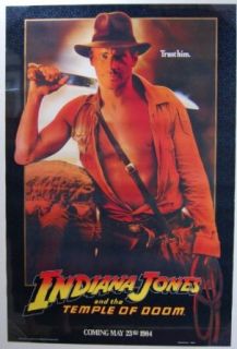 1984 Harrison Ford in Indiana Jones and the Temple of Doom Original Advance 27x41" Movie Poster Entertainment Collectibles