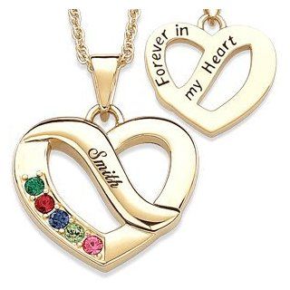 Family Name & Birthstone Heart Necklace   5 Stones Jewelry