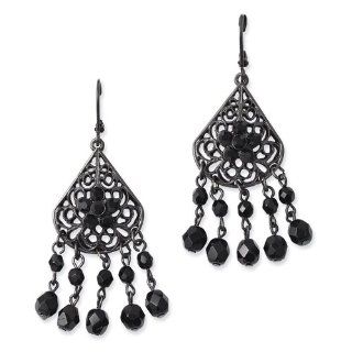 1928 Black plated Black Epoxy Stones Leverback Dangle Earrings Jewelry