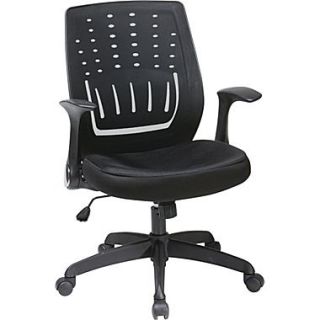 Office Star Fabric Screen Back Chair with Contoured Plastic Arm, Black Fabric Seat