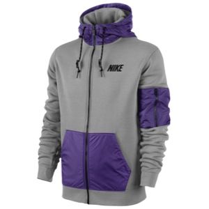 Nike Hybrid Full Zip Hoodie   Mens   Casual   Clothing   Dark Grey Heather/Court Purple/Black