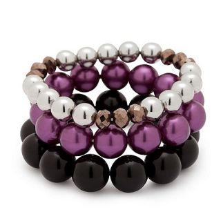 Betty Jackson.Black Mixed purple seed bead triple row stretch bracelet