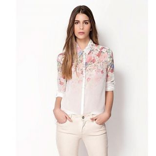 European Ladies Simple Casual Shirts Chiffon Tops for Summer with Flower Printing