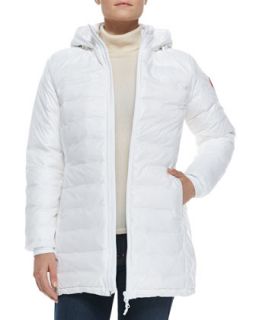 Womens Camp Hooded Mid Length Puffer Jacket, White   Canada Goose   White