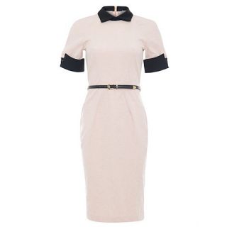 Closet Pale pink contrast collar cuff belted dress