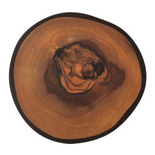 Lifestyle Set of four brown olive wood effect round coasters
