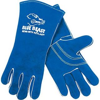 Memphis Gloves Blue Beast Welding Gloves, Side Leather, Gauntlet Cuff, Large, Blue, 12 Pairs