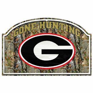 NCAA Georgia Bulldogs 11 by 17 Inch "Gone Hunting" RealTree Camo Wood Sign  Sports Fan Decorative Plaques  Sports & Outdoors