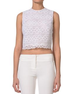 Womens Sleeveless Lace Crop Top, White   Just Cavalli   White (46/10)