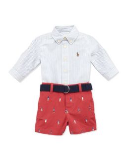 Striped Oxford & Schiffli Shorts Set, 3 12 Months   Ralph Lauren Childrenswear  
