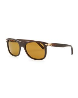 Mens Round Horn Polarized Sunglasses, Brown   Brioni   Brown