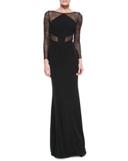 Womens Long Sleeve Lace Insert Gown   ML Monique Lhuillier   Black (4)