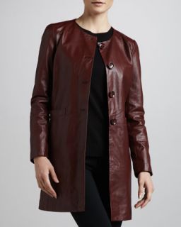 Womens Basic Long Leather Jacket   Burgundy (MEDIUM/8 10)