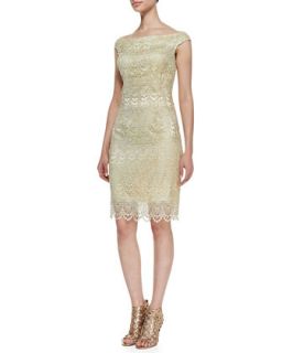 Womens Off Shoulder Lace Cocktail Dress, Butter   Kay Unger New York   Butter