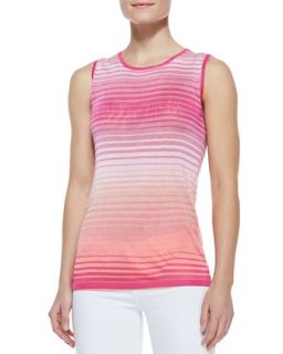 Womens Ombre Open Stitch Knit Sleeveless Shell   Magaschoni   Pink ombre
