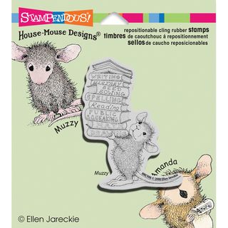 Stampendous House Mouse Cling Rubber Stamp 3.5inx4in Sheet stack Of Books